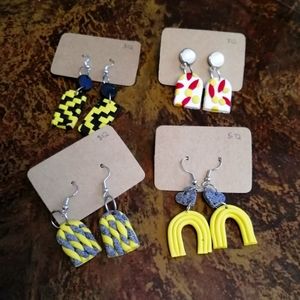Take All! 4 Pairs Polymer Clay Earrings - Handmade
